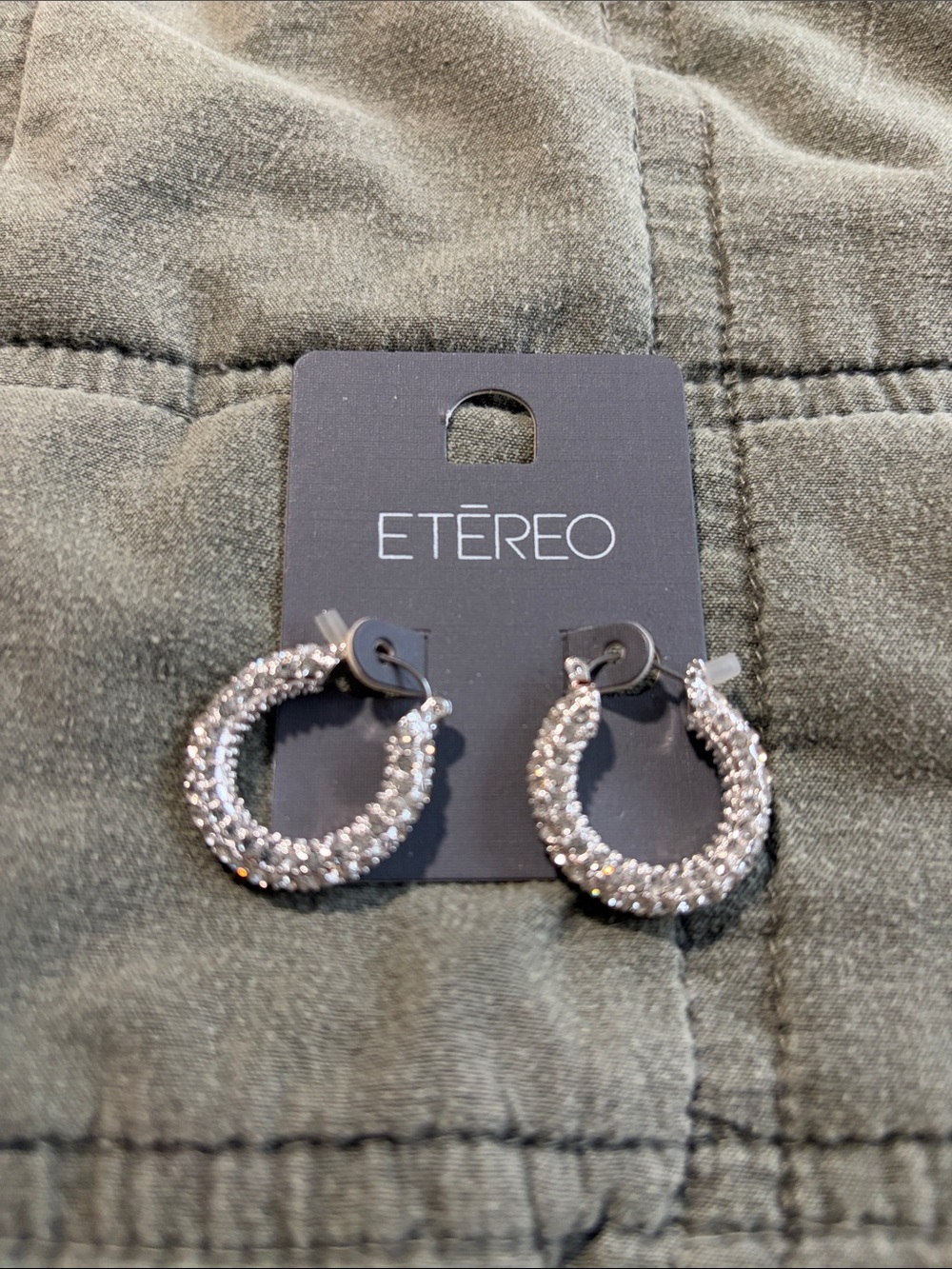 Silver Crystal Pavé Hoop Earrings
